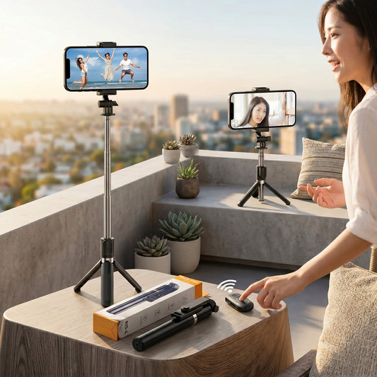 Selfie Stick with Bluetooth Remote Tripod & LED Light