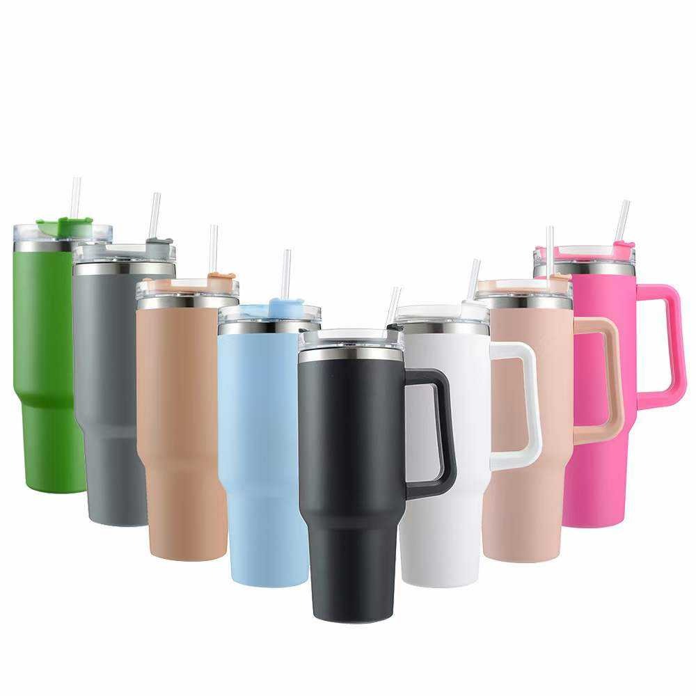 40oz Stainless Steel Tumbler with Handle & Straw