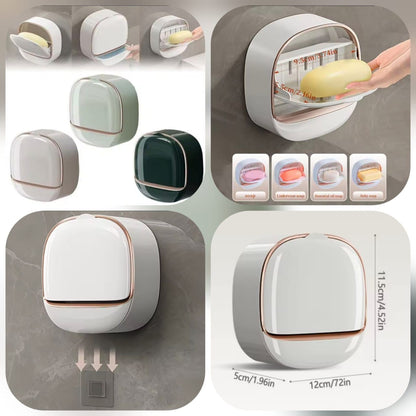 Wall-Mounted Flip-Cover Soap Holder