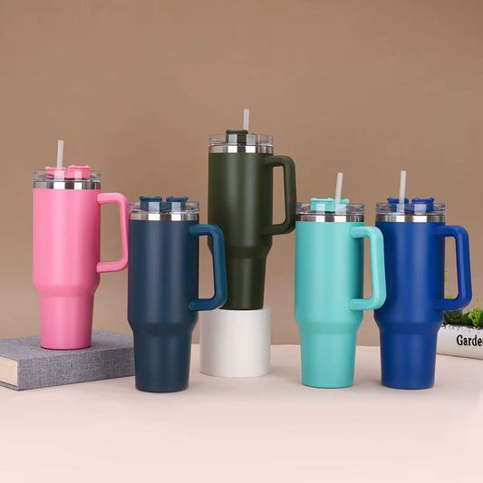 40oz Stainless Steel Tumbler with Handle & Straw