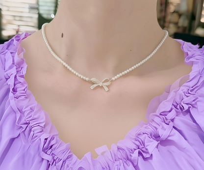 PQT-992 - Bow Shape Pearl Necklace for Women