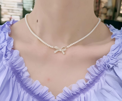 PQT-992 - Bow Shape Pearl Necklace for Women