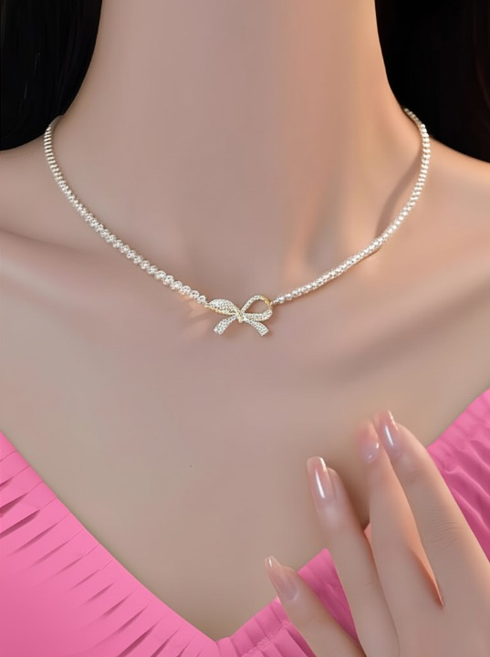 PQT-992 - Bow Shape Pearl Necklace for Women