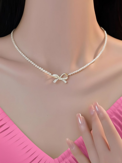 PQT-992 - Bow Shape Pearl Necklace for Women