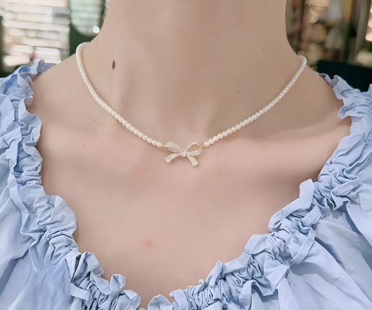 PQT-992 - Bow Shape Pearl Necklace for Women