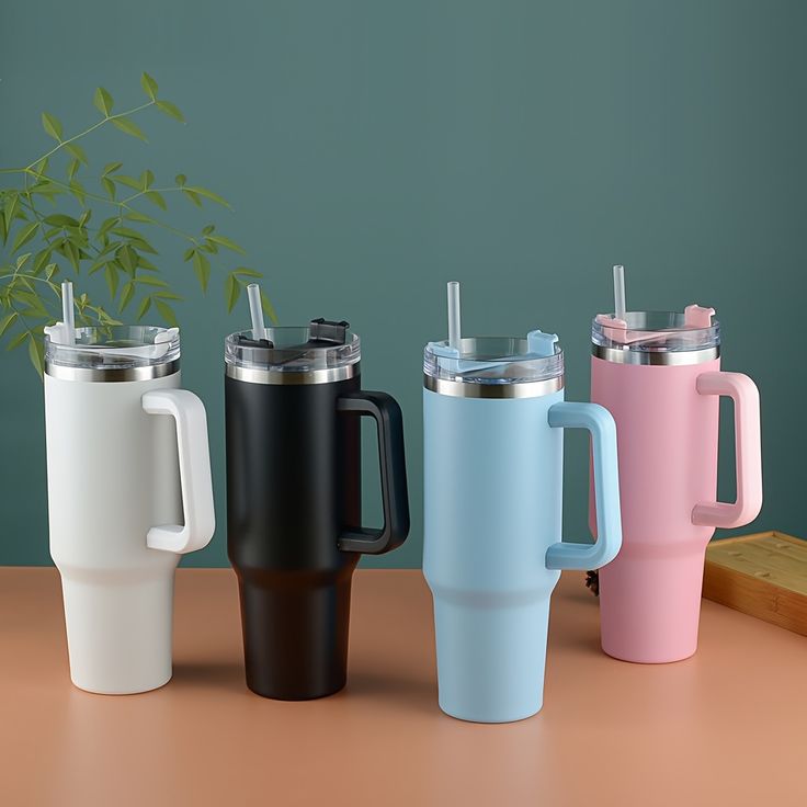 40oz Stainless Steel Tumbler with Handle & Straw