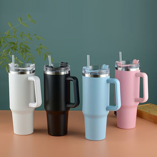 40oz Stainless Steel Tumbler with Handle & Straw