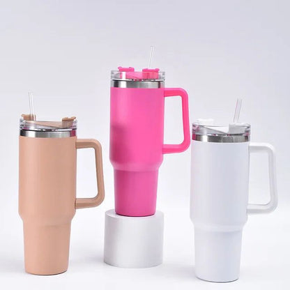 40oz Stainless Steel Tumbler with Handle & Straw